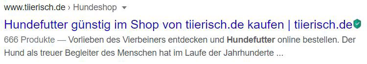 Meta-Daten zum Keyword Hundefutter kaufen von tiierisch