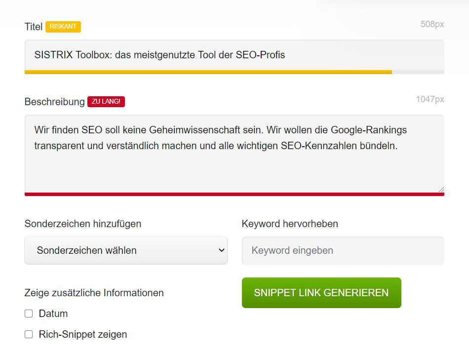 Sistrix SERP Snippet Generator
