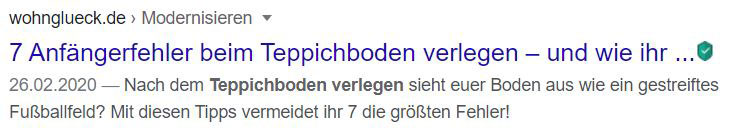 Keyword Teppich verlegen Meta Description von Wohnglück