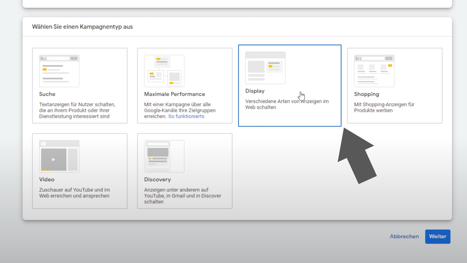 Kampagnentyp Display wählen DisplayAds4