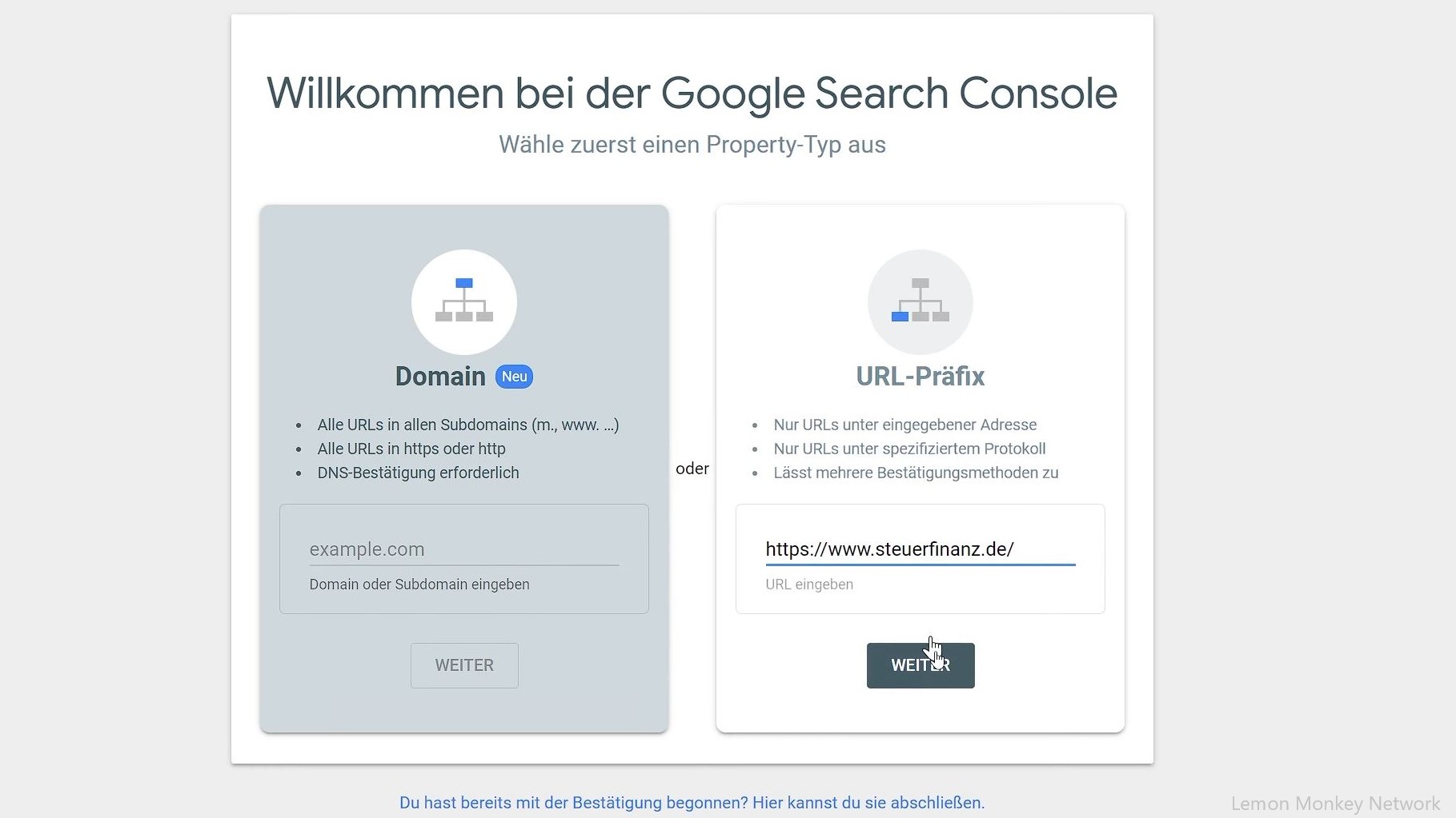 Google Search Console einrichten URL-Präfix