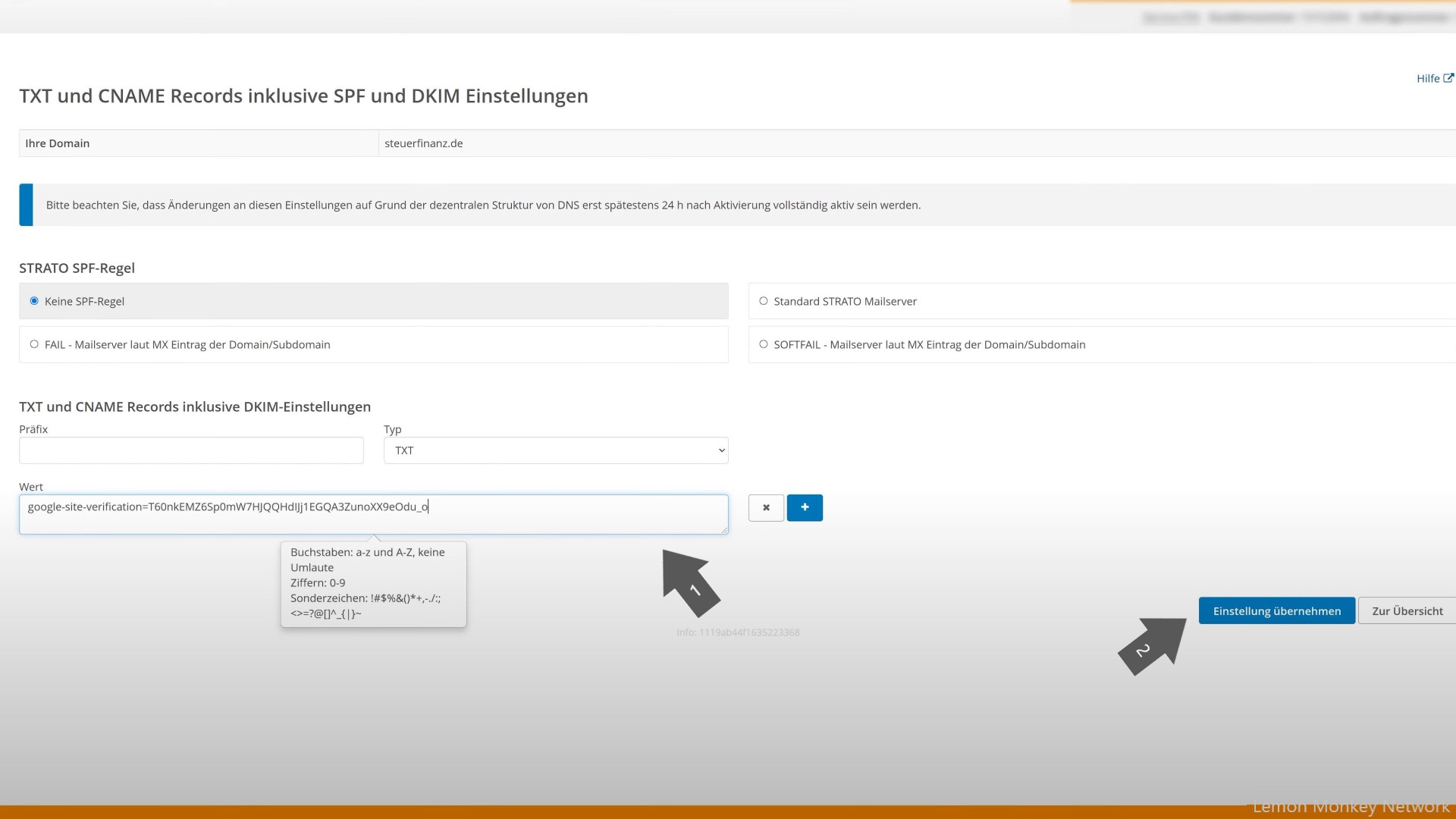 TXT bei Strato einsetzen